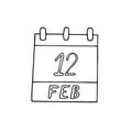 calendar hand drawn in doodle style. February 12. Darwin Day, International of Marriage Agencies, Lincolns Birthday