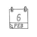 calendar hand drawn in doodle style. February 6. International Bartenders Day, date. icon, sticker, element, design