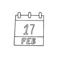 Calendar hand drawn in doodle style. February 17. Random Acts of Kindness Day, date. icon, sticker, element, design. planning,