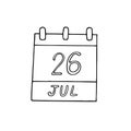 Calendar hand drawn in doodle style. July 26. Esperanto Day, date. icon, sticker, element, design. planning, business