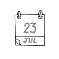 Calendar hand drawn in doodle style. July 23. World Whale and Dolphin Day, date. icon, sticker, element, design. planning,