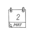 Calendar hand drawn in doodle style. May 2. Astronomy Day, World Tuna, date. icon, sticker, element