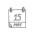Calendar hand drawn in doodle style. May 15. International Day of Families, Conscientious Objectors, climate, date. icon Royalty Free Stock Photo