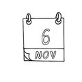 Calendar hand drawn in doodle style. November 6. International Day for Preventing the Exploitation of the Environment in War and Royalty Free Stock Photo