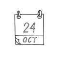 Calendar hand drawn in doodle style. October 24. United Nations Day, World Development Information, World Polio, Disarmament Week