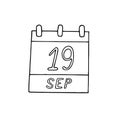 Calendar hand drawn in doodle style. September 19. smile, International Talk Like A Pirate Day, date. icon, sticker, element,