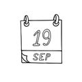 Calendar hand drawn in doodle style. September 19. smile, International Talk Like A Pirate Day, date. icon, sticker, element,