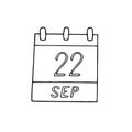 Calendar hand drawn in doodle style. September 22. World Carfree Day, elephants, Rhino, American Business Women, date. icon,