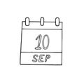 Calendar hand drawn in doodle style. September 10. World Suicide Prevention Day, date. icon, sticker, element, design. planning,