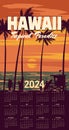 Calendar 2024 Hawaii vintage wall travel poster