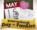 Calendar, Heart and Drawing to Celebrate International Day of Families, Vector Illustration