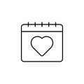 Calendar, heart icon. Simple thin line, outline of calendar icons for ui and ux, website or mobile application