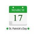 Calendar with holiday date, holiday, St. Patrick`s Day, vector illustration