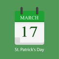 Calendar with holiday date, holiday, St. Patrick`s Day, vector illustration