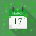 Calendar with holiday date, holiday, St. Patrick`s Day, vector illustration