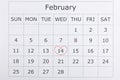 Calendar holiday February 14th Valentine`s day