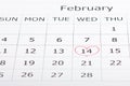 Calendar holiday February 14th Valentine`s day