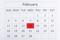 Calendar holiday February 14th Valentine`s day