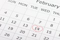 Calendar holiday February 14th Valentine`s day