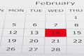 Calendar holiday February 14th Valentine`s day