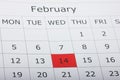 Calendar holiday February 14th Valentine`s day