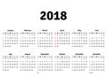 Calendar 2018 horizontal A4 format starts on Sunday Royalty Free Stock Photo
