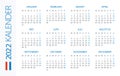Calendar 2022 Horizontal - illustration. Dutch version. Translation: Calendar. Names of Months. Names of Days. January, February,