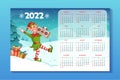 Calendar 2022, horizontal wall poster, dancing cool christmas elf with audio recorder