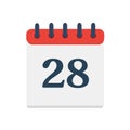 Calendar icon with date 28 day month. Flat agenda day reminder event calendar design button