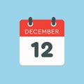 Calendar icon day 12 December, template icon day