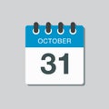 Calendar icon day 31 October, template icon date