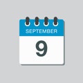 Calendar icon day 9 September, template date days Royalty Free Stock Photo