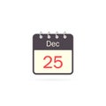 Calendar icon 25 of December Christmas Day isolatedon white background. Calendar in flat style, vector Royalty Free Stock Photo