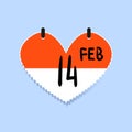 Calendar icon 14 February Valentine s Day isolated Love concept. Vector illustration.