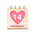 Calendar icon 14 February Valentine`s Day