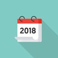 Calendar icon 2018 flat design with long shadow