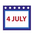 Calendar icon, flat style. 4th july concept. Isolated on white background. Vector illustration. Royalty Free Stock Photo