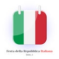 Calendar Icon with Italian flag and lettering for your design on blue background in cartoon style for