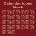 The calendar icon. March symbol. Flat