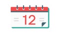 Calendar icon with number 12, marking dates and important events, vector design Generative AI Royalty Free Stock Photo