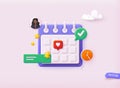 Calendar icon with planning. Icon composition with calendar with scheduled dates and appointments, clock, to-do list with tasks,