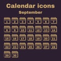 The calendar icon. September symbol. Flat Royalty Free Stock Photo