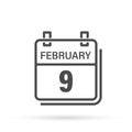 February 9, Calendar icon with shadow. Day, month. Flat vector illustration. Royalty Free Stock Photo