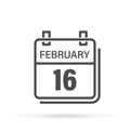 February 16, Calendar icon with shadow. Day, month. Flat vector illustration. Royalty Free Stock Photo