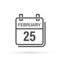 February 25, Calendar icon with shadow. Day, month. Flat vector illustration. Royalty Free Stock Photo