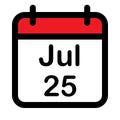 Calendar icon with twenty fifth July