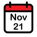 Calendar icon with twenty first November