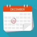 Christmas. December the 25th. Calendar icon. Vector flat illustration Royalty Free Stock Photo