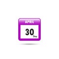 Calendar icon. Vector illustration. 30 days in April Royalty Free Stock Photo