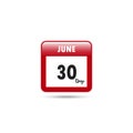 Calendar icon. Vector illustration. 30 days in June Royalty Free Stock Photo